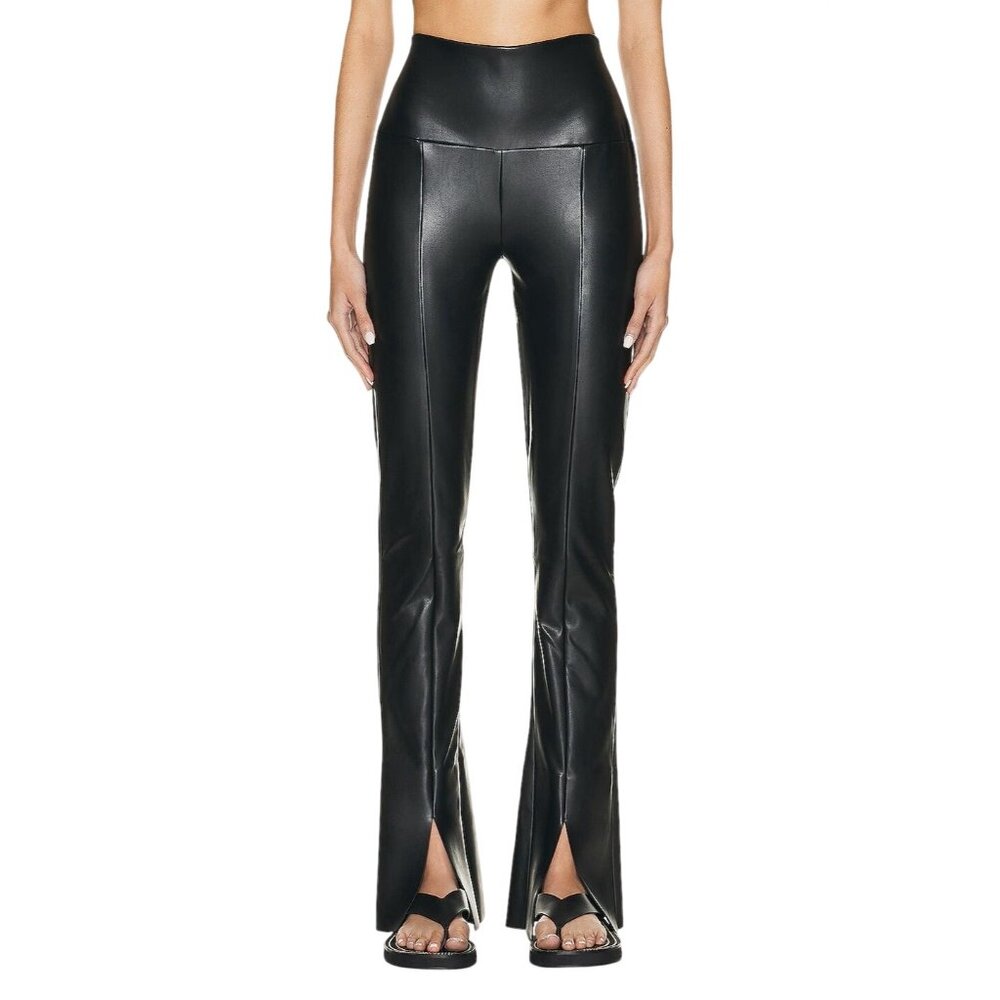 Norma Kamali Black High-Waist Faux Leather Split-Leg Leggings